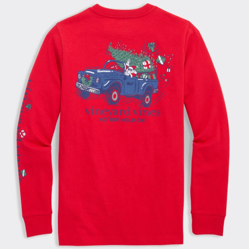Vineyard Vines Boys Festive Red Long Sleeve Tee - Size Medium - NWT
